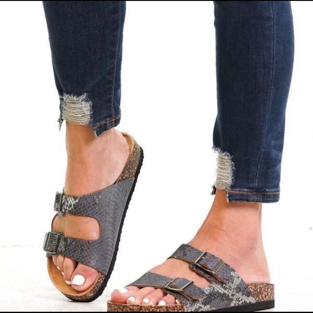 Snakeskin Double Strap Sandal
